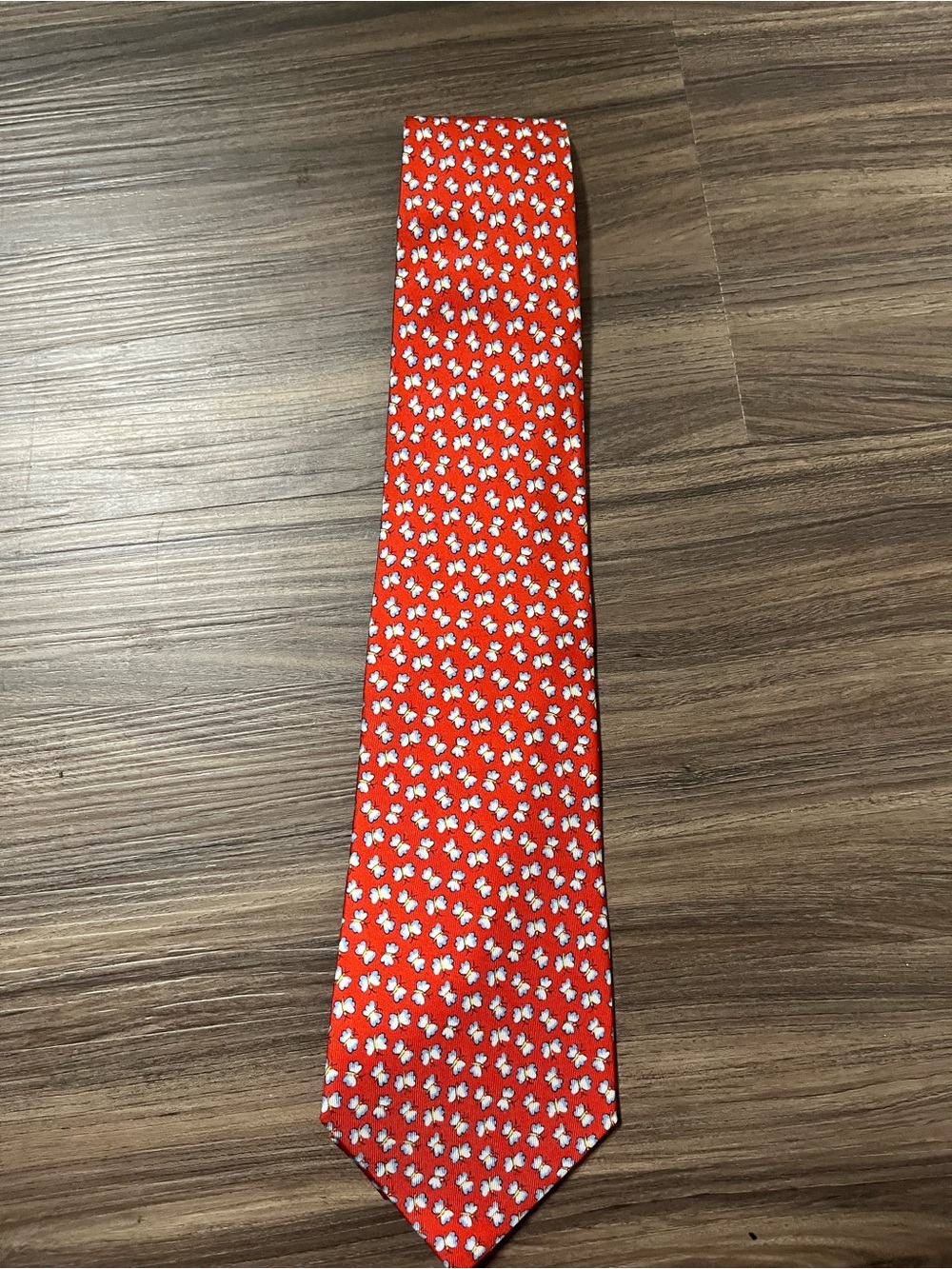 Salvatore Ferragamo Red Silk Tie with White butterfly Motif